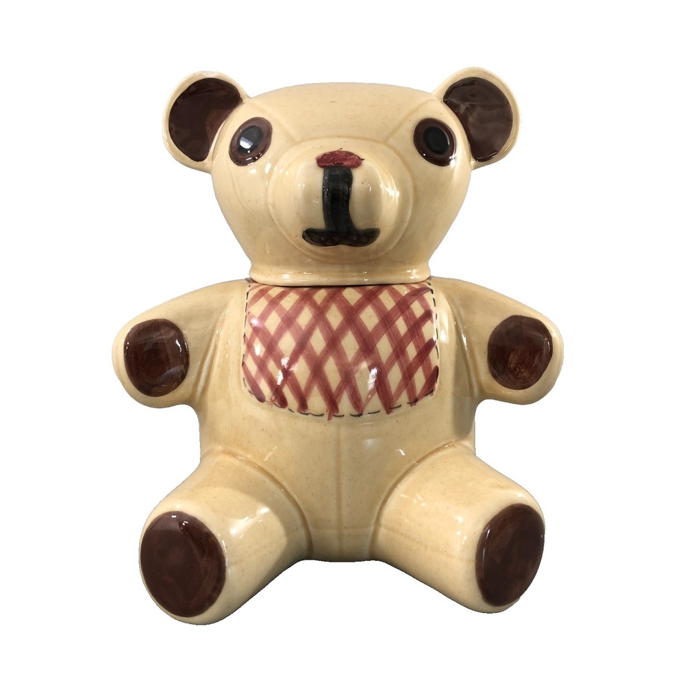 Teddy Bear Cookie Jar Tan Brown‎ Red Sweets Snacks Kitchen
